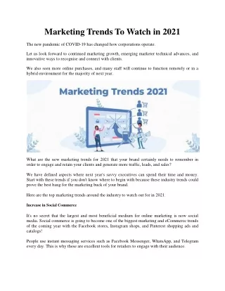 Marketing Trends To Watch in 2021