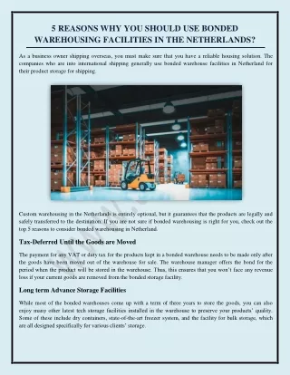 5 REASONS WHY YOU SHOULD USE BONDED WAREHOUSING FACILITIES IN THE NETHERLANDS?