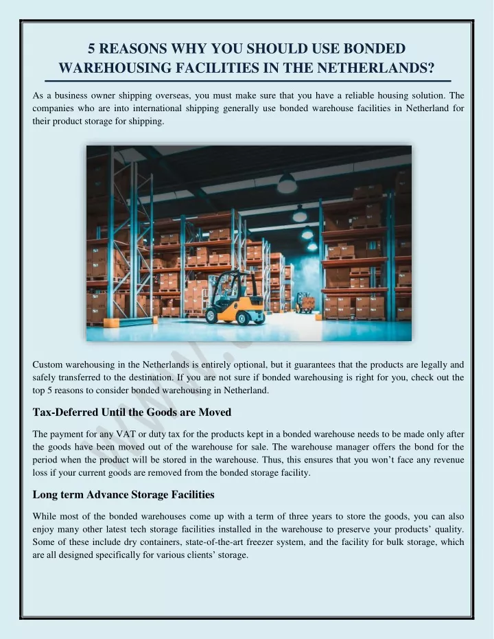 PPT - 5 REASONS WHY YOU SHOULD USE BONDED WAREHOUSING FACILITIES IN THE ...