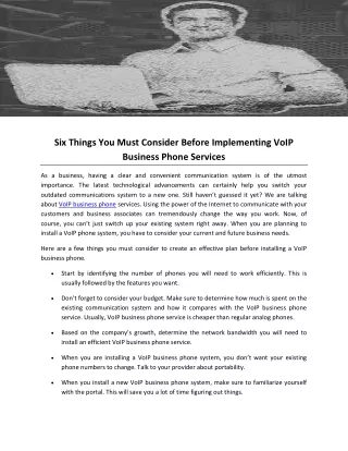 Six Things You Must Consider Before Implementing VoIP Business Phone Services