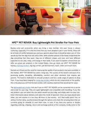 HPZ™ PET ROVER: Buy Lightweight Pet Stroller For Your Pets