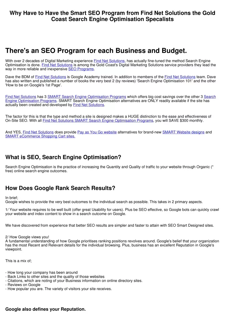 why have to have the smart seo program from find