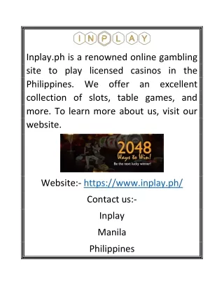 Licensed Online Casino Philippines | Inplay.ph
