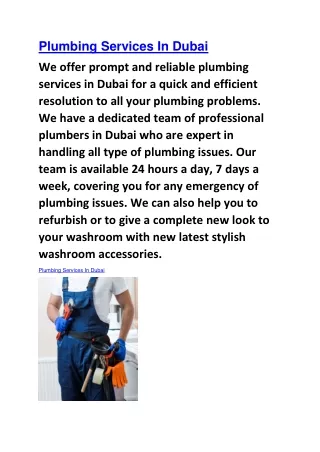 Plumbing Services In Dubai