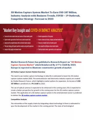 3d motion capture system market to earn