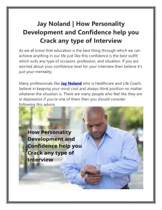 Jay Noland | How Personality Development and Confidence help you Crack any type of Interview