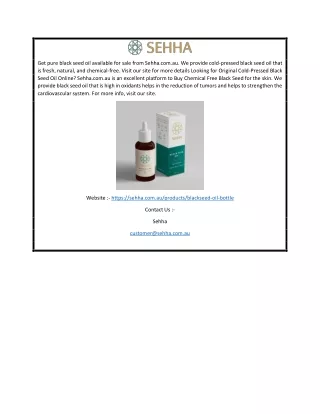 Black Seed Oil for Sale Online | Sehha.com.au