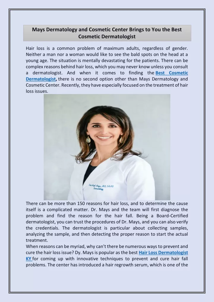mays dermatology and cosmetic center brings