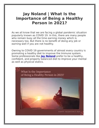 Jay Noland | What Is the Importance of Being a Healthy Person in 2021?