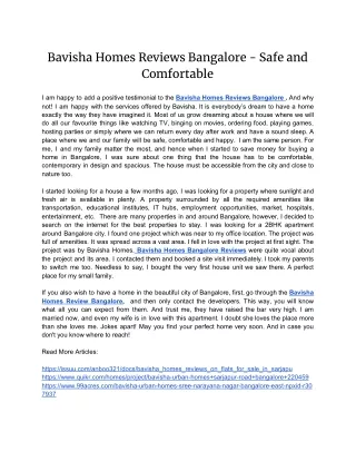 Bavisha Homes Reviews Bangalore - Safe and Comfortable