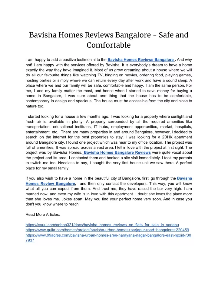 bavisha homes reviews bangalore safe