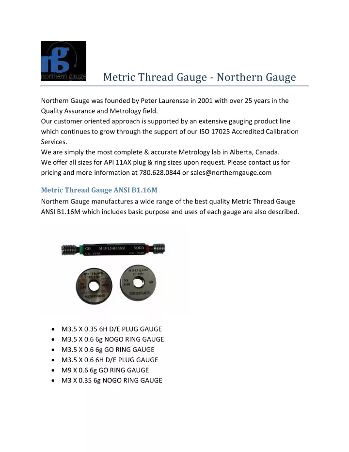 metric thread gauge northern gauge