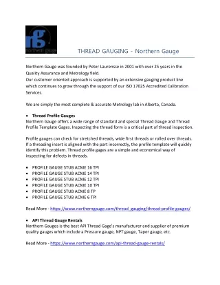 thread gauging northern gauge