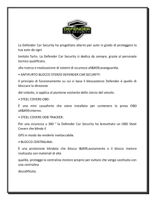 la defender car security ha progettato allarmi