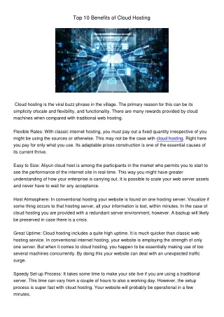 top 10 benefits of cloud hosting