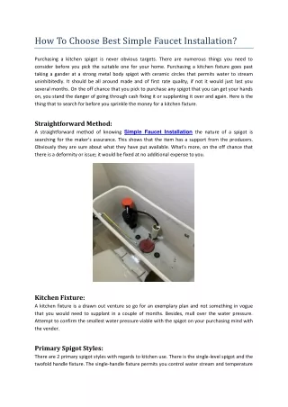 how to choose best simple faucet installation