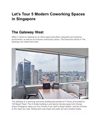 Let's Tour the 5 Modern Coworking Spaces in Singapore