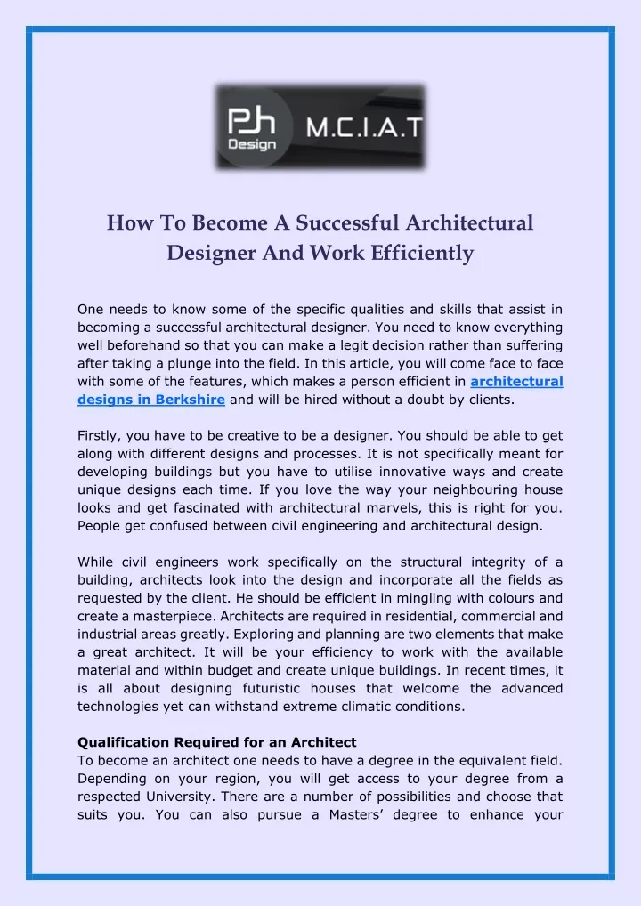 how to become a successful architectural designer