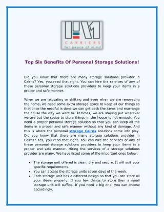 Top Six Benefits Of Personal Storage Solutions!