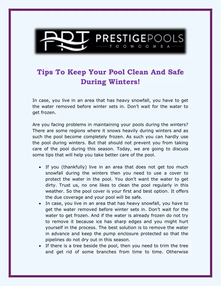 tips to keep your pool clean and safe during