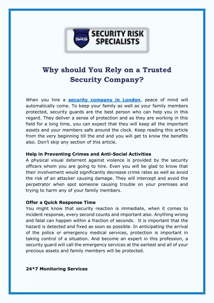 why should you rely on a trusted security company