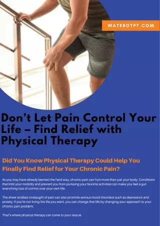 Don’t Let Pain Control Your Life – Find Relief with Physical Therapy