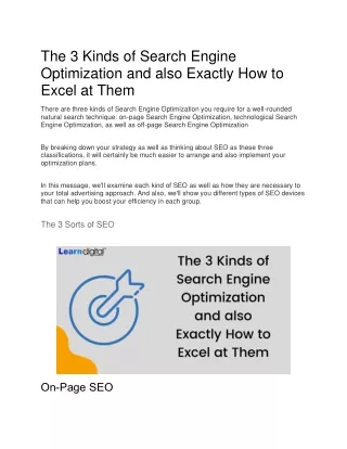 The 3 Kinds of Search Engine Optimization and also Exactly How to Excel at Them
