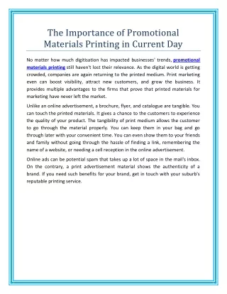 the importance of promotional materials printing