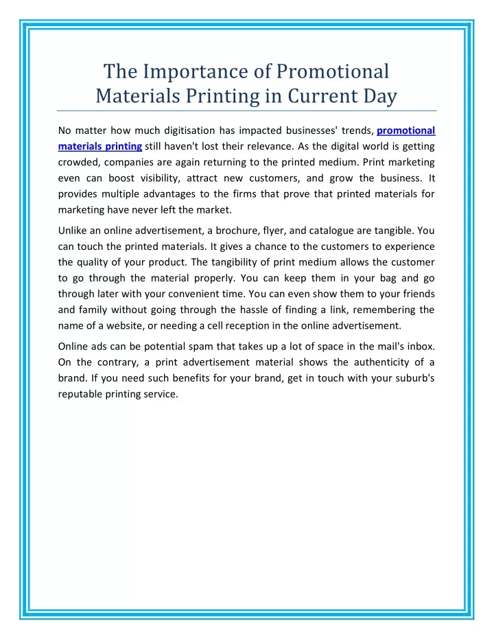 the importance of promotional materials printing