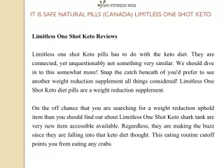 How To Limitless One Shot Keto Canada?