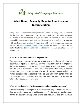 What Does It Mean By Remote Simultaneous Interpretation