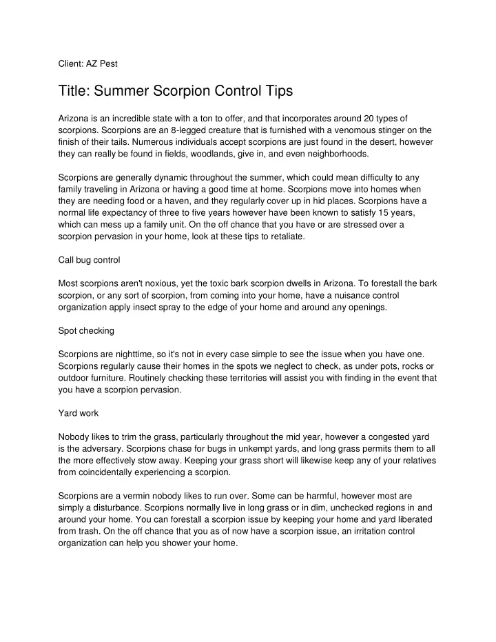 client az pest title summer scorpion control tips
