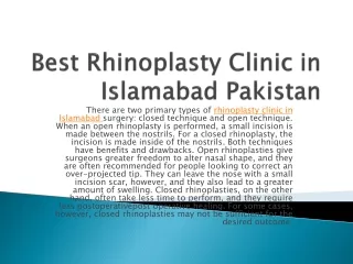 Best Rhinoplasty Clinic in Islamabad Pakistan