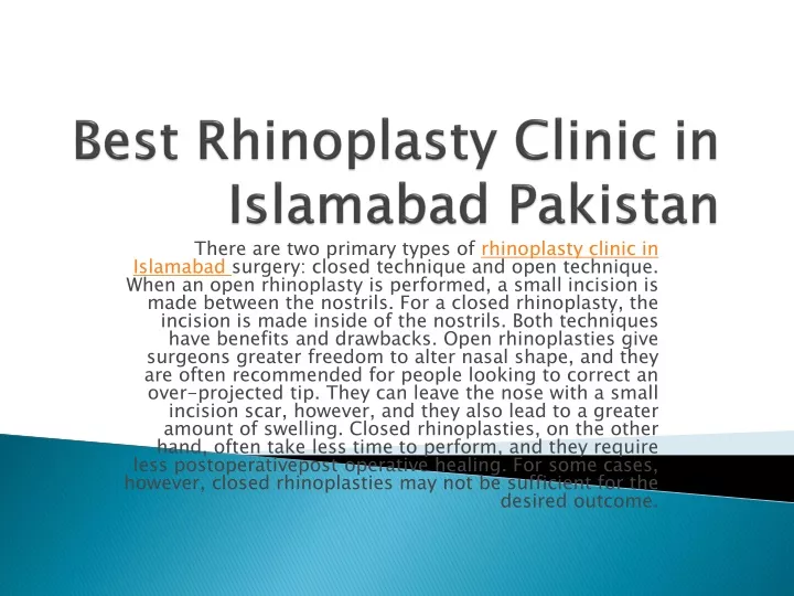 best rhinoplasty clinic in islamabad pakistan