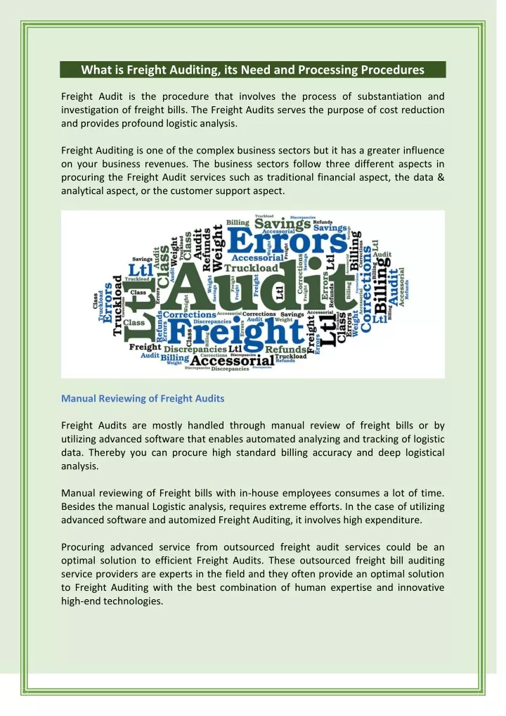 what is freight auditing its need and processing