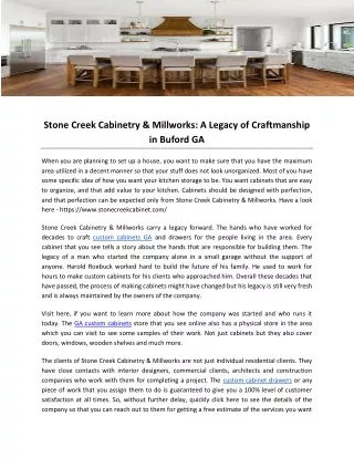 Stone Creek Cabinetry & Millworks: A Legacy of Craftmanship in Buford GA
