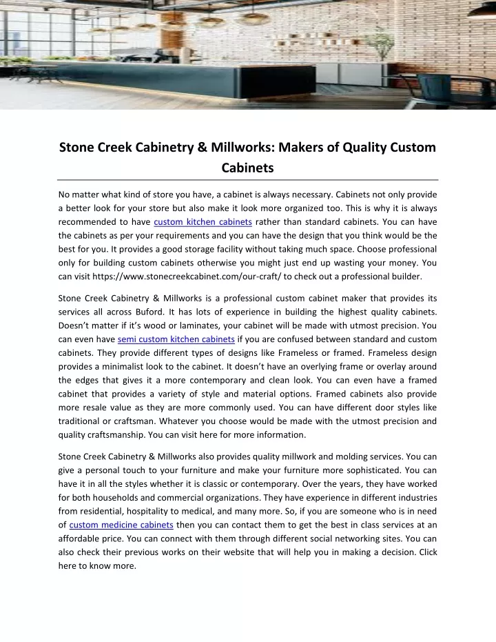stone creek cabinetry millworks makers of quality