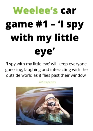 Weelee’s car game #1 – ‘I spy with my little eye’