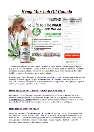 Hemp Max Lab Oil Canada : Reviews, Hemp Ex Oil, Benefits, Price and Where To Buy!