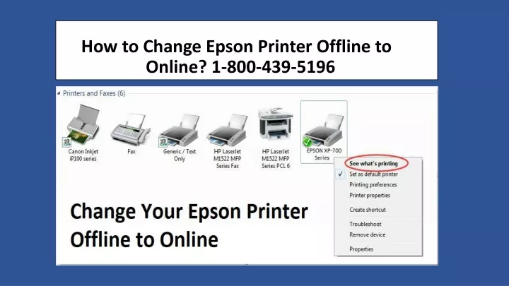 how to change epson printer offline to online 1 800 439 5196
