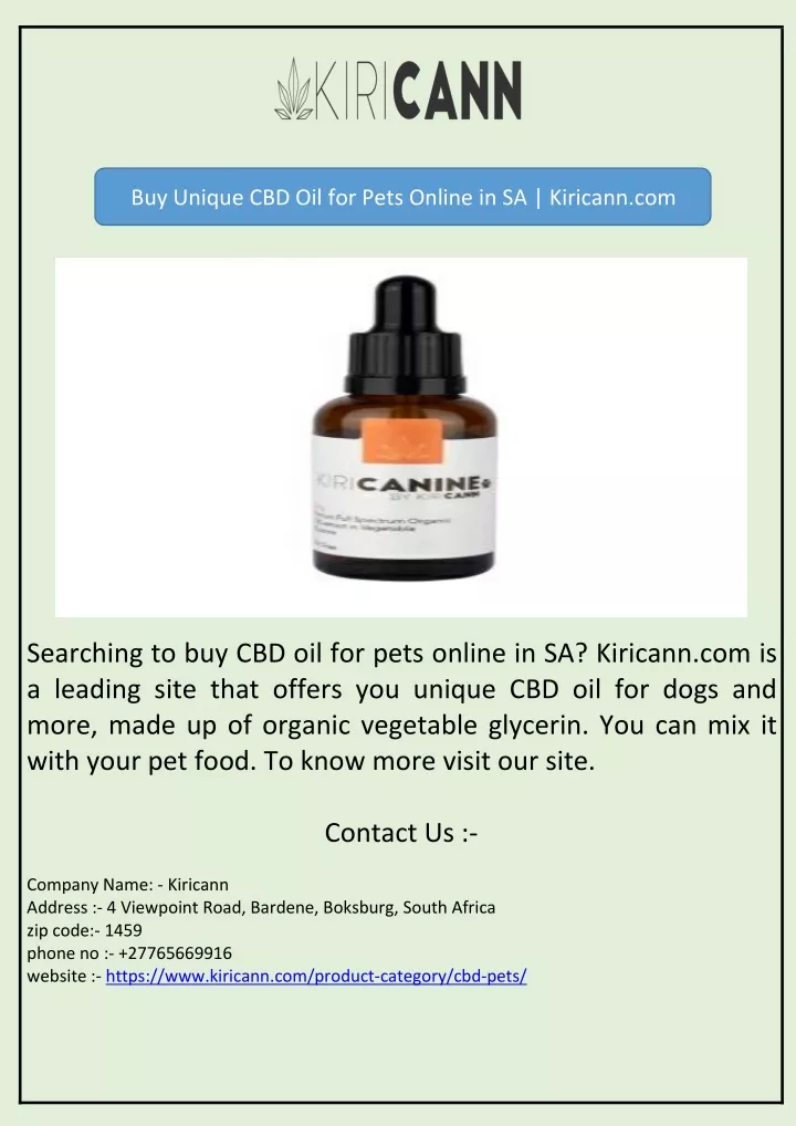 buy unique cbd oil for pets online in sa kiricann