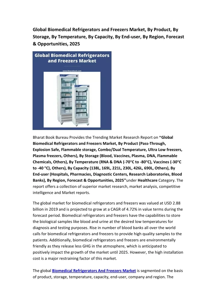 global biomedical refrigerators and freezers