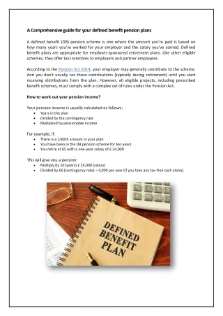 A Comprehensive guide for your defined benefit pension plans