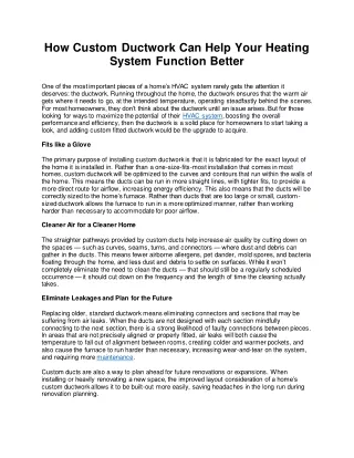 How Custom Ductwork Can Help Your Heating System Function Better