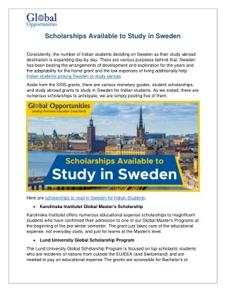 scholarships available to study in sweden