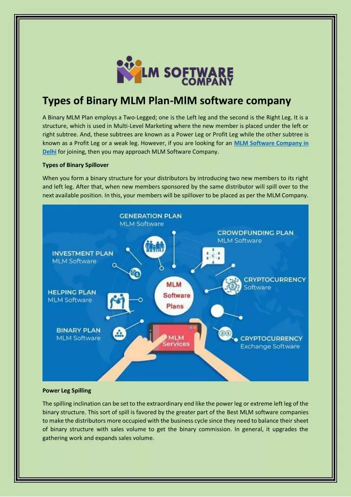 types of binary mlm plan mlm software company
