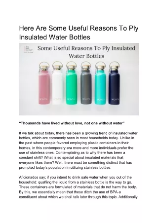 Here Are Some Useful Reasons To Ply Insulated Water Bottles