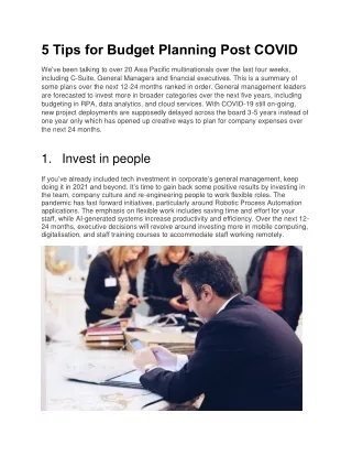 5 Tips for Budget Planning Post-COVID