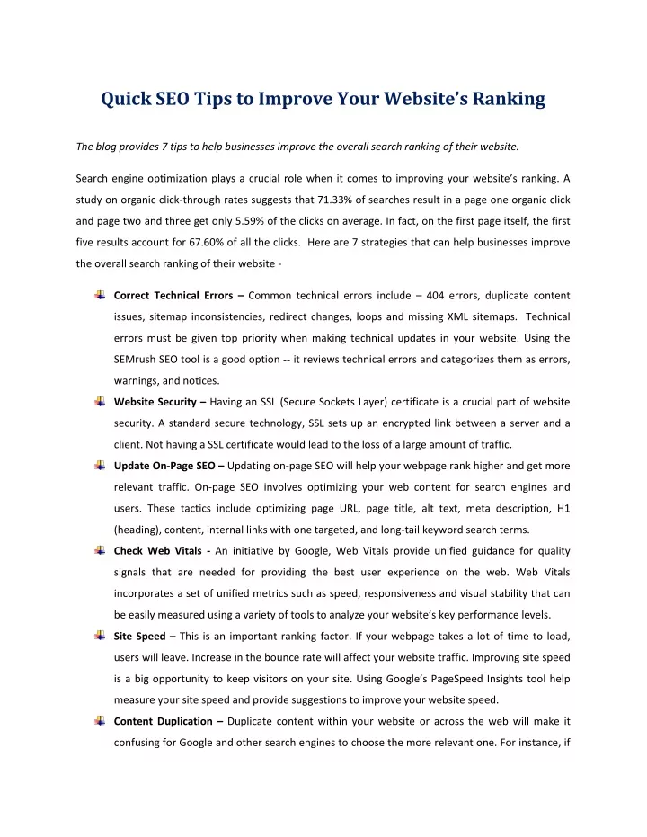 quick seo tips to improve your website s ranking