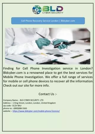 Cell Phone Recovery Service London | Bldcyber.com